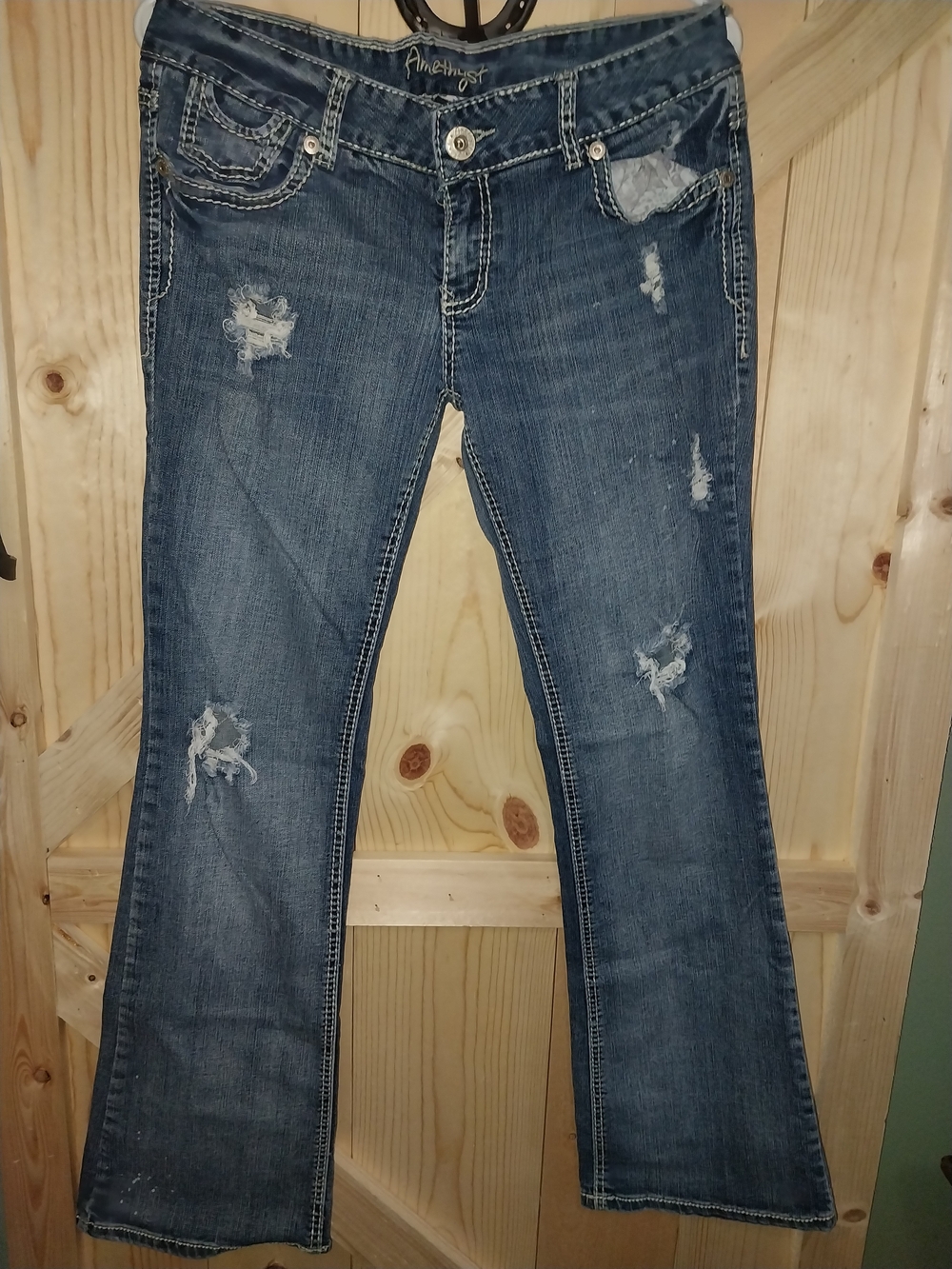 Amethyst Jeans Mid-Blue Distressed Boot Cut Jeans - Picture 2 of 8